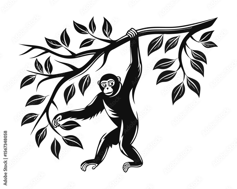 Aufkleber dynamic monkey silhouette capturing both swinging through trees and walking gracefully on the ground