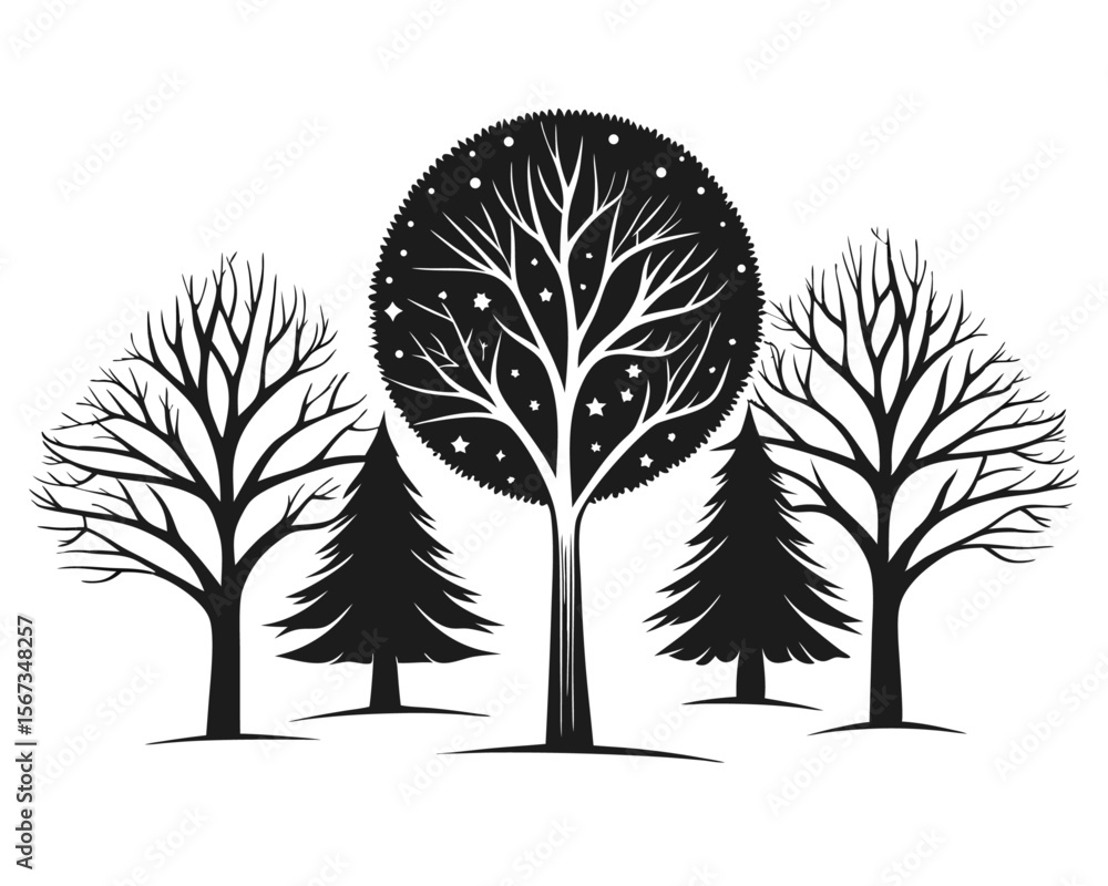 Aufkleber a comprehensive assortment of natural arboreal forms showcasing diverse botanical outlines in a stri