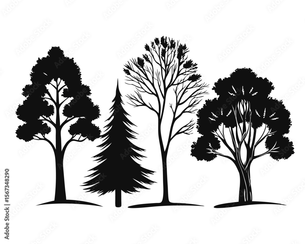 Aufkleber diverse collection of natural tree silhouettes for artistic and design applications featuring variou