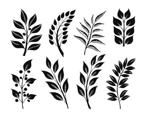 Fototapeta premium Collection of stylized tree branch silhouettes in striking black and vibrant accent colors perfect for nature themed designs and organic branding elements