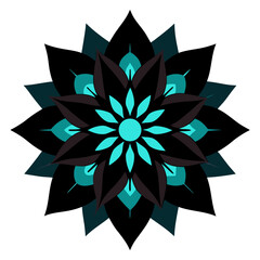 Dark Mandala with Cyan Glow and Refined Petal Forms