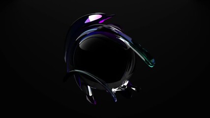 Fantastic sphere with waves of purple and blue liquid glass smoothly moving on a black background. Realistic 3D visualization of abstract orb in voice assistant logo style. Seamless VJ loop , 4K 60fps - Powered by Adobe