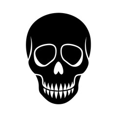 A black skull with teeth is isolated on white background