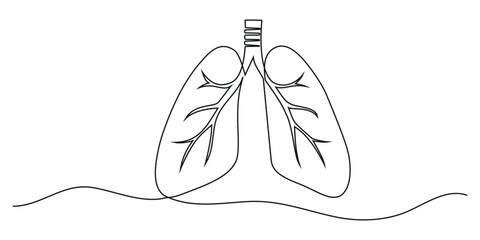 Continuous one line drawing of lungs icon. Hand drawn symbol vector illustration.