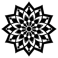 Intricate Black-and-White Mandala with Geometric and Organic Balance