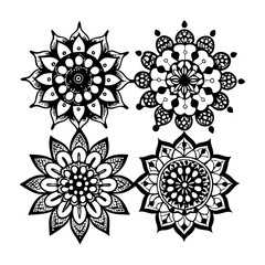 Set of Four Hand-Drawn Mini Mandalas with Mehndi Inspiration