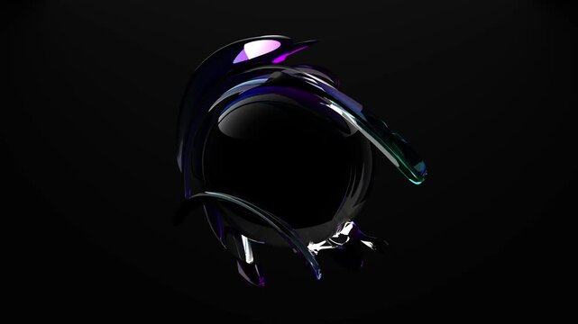 Fantastic sphere with waves of purple and blue liquid glass smoothly moving on a black background. Realistic 3D visualization of abstract orb in voice assistant logo style. Seamless VJ loop , 4K 60fps