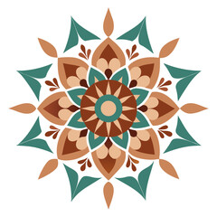 Tribal-Inspired Radial Mandala with Earthy Tones and Symmetrical Flair