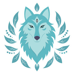 Fantasy Wolf with Mandala Feathers and Icy Decorative Surround