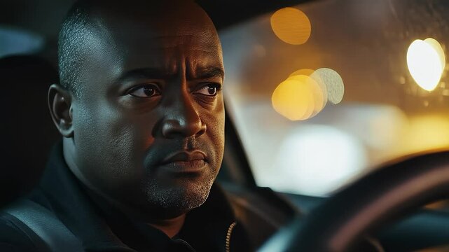 Night Driver Focuses on Driving with Firm Eyes
