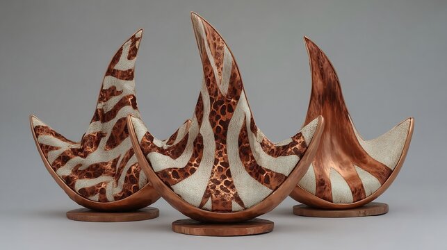 Trio of Abstract Sculptures: Copper and Zebra Pattern