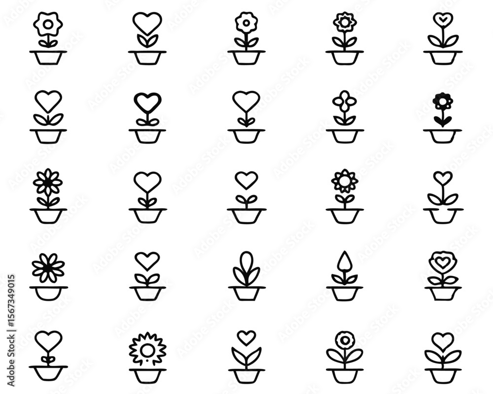 Poster botanical heart symbol collection featuring three distinct artistic renderings for diverse design ap