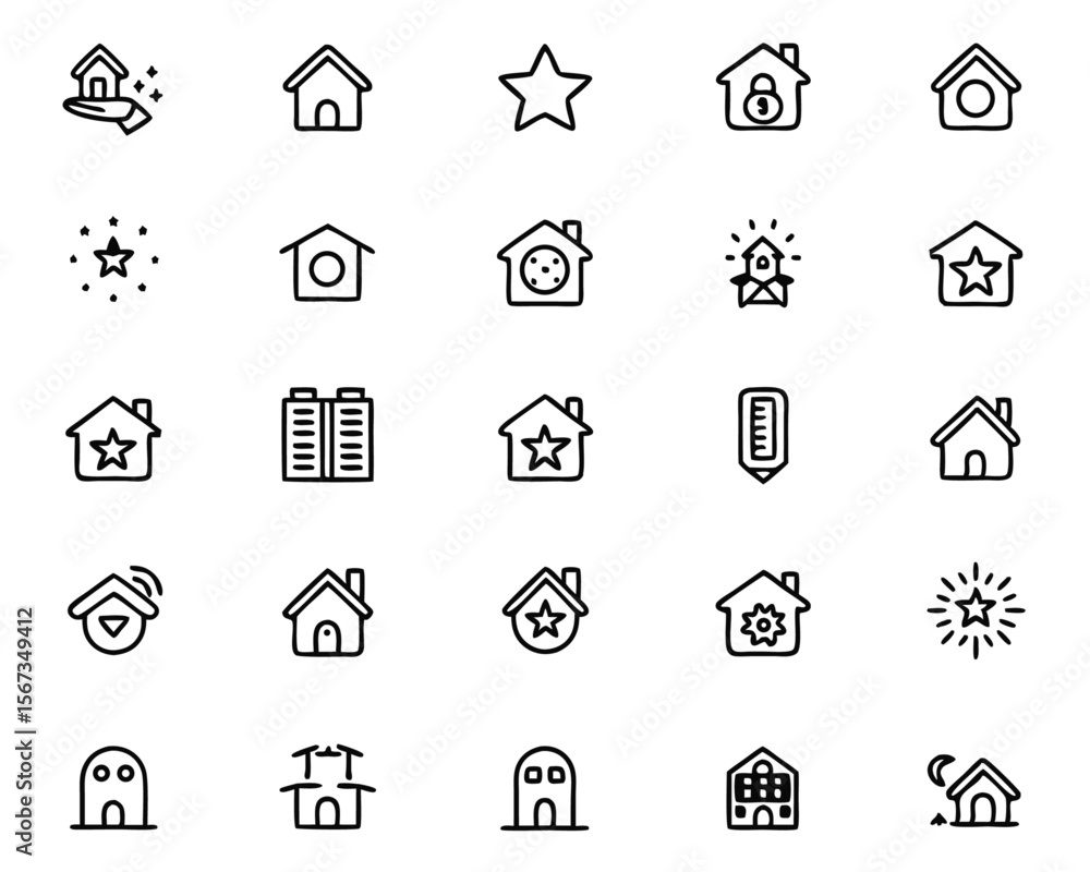 Poster a collection of minimalist thin line graphic elements showcasing a clean linear design style with bo