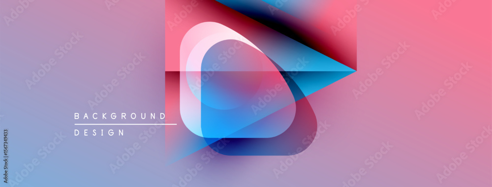 Poster abstract geometric shapes overlap, creating vibrant color gradients. soft pinks, blues, purples blen