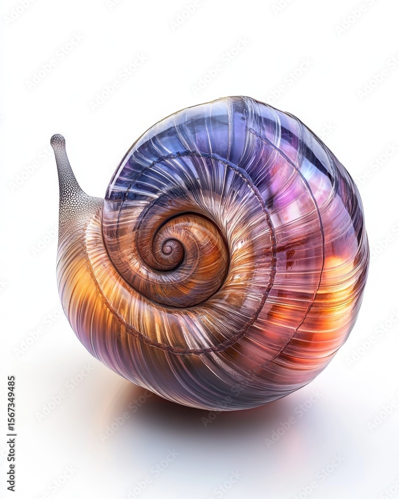 Poster iridescent snail shell abstract on white background shell abstract iridescent spiral shiny vibrant