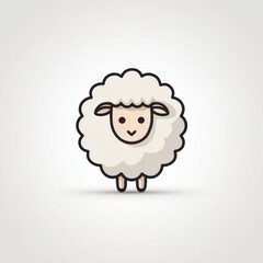 Obraz premium Cartoon sheep, circular fluff, smiling, outlined, with small legs on grey