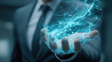 Cinematic Corporate Shot of Executive with Futuristic Virtual Display