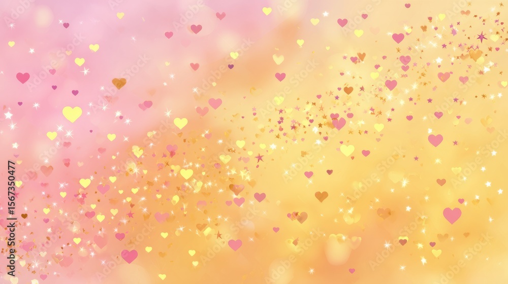 Aufkleber adorable soft yellow to pink gradient with tiny floating hearts and shimmering stars in a horizontal