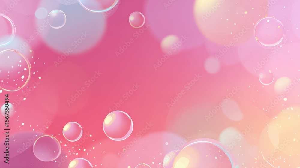 Poster Candy color gradient horizontal frame with shimmering particles and softly glowing circles in a cute pop design.