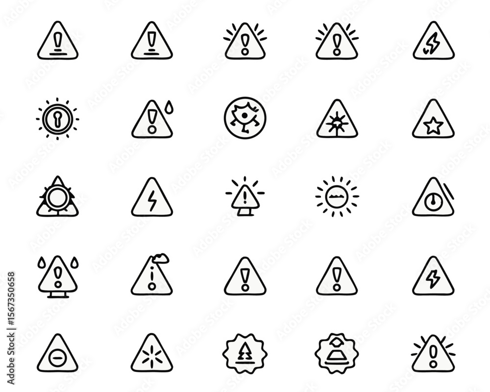 Aufkleber comprehensive collection of hazard and alert symbols presented as clean modern line graphics for var