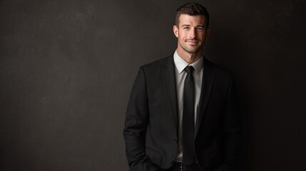 Obraz premium Photorealistic Corporate Leader with Subtle Smile and Poised Stance
