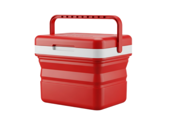 Collapsible red cooler with white stripe and handle