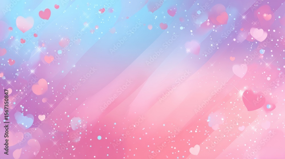 Poster Pastel candy gradient horizontal frame background with tiny glowing hearts, sparkles and pop design elements.