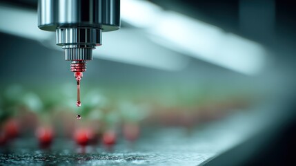 Macro Photography of Red Liquid Spraying from Hydroponic Nozzle
