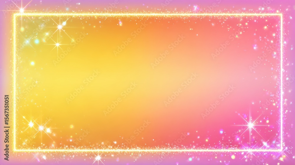 Poster Pop-style pastel gradient from lemon yellow to bubblegum pink with sparkly border lights in a horizontal frame.