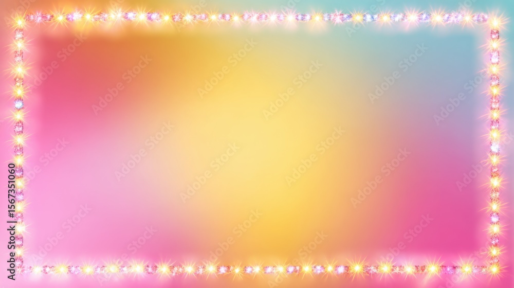 Poster Pop-style pastel gradient from lemon yellow to bubblegum pink with sparkly border lights in a horizontal frame.