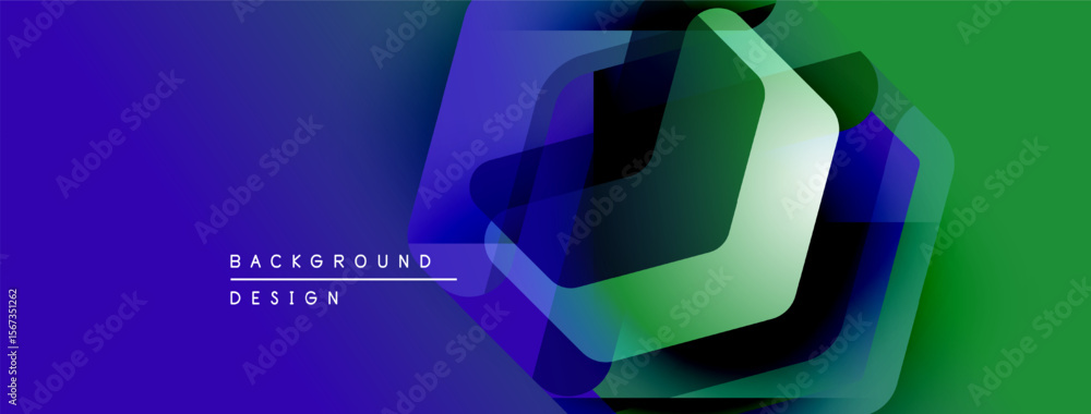 Poster abstract geometric design. overlapping layers create dynamic visual effect. gradient colors transiti