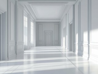 detailed picture of Empty gray office hall with mock up wall high detail