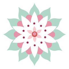 Fototapeta premium Floral White Mandala with Symmetrical Petals, Dots, and Organic Radial Layers