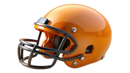 Fototapeta premium Shiny orange football helmet on black background for sport and championship themes