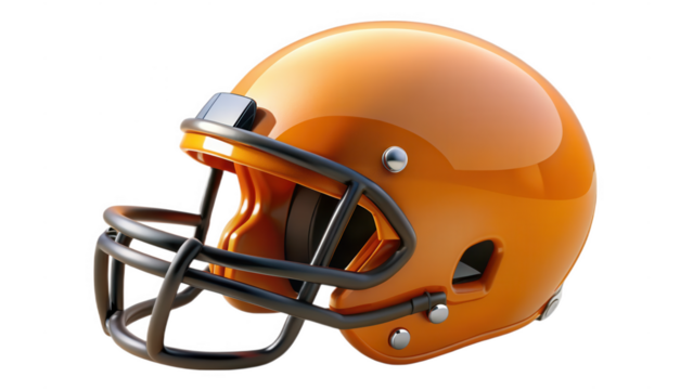 Shiny orange football helmet on black background for sport and championship themes