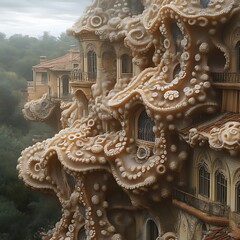 Fototapeta premium A fantastical, architectural structure resembling an octopus.