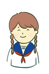 This illustration depicts a smiling Japanese schoolgirl.