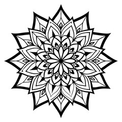 Obraz premium Coloring Mandala with Sharp Petals and Monochrome Intricate Details
