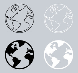 Set of Globe icon. Earth icon sign symbol in trendy flat style. Planet vector icon illustration isolated on gray background