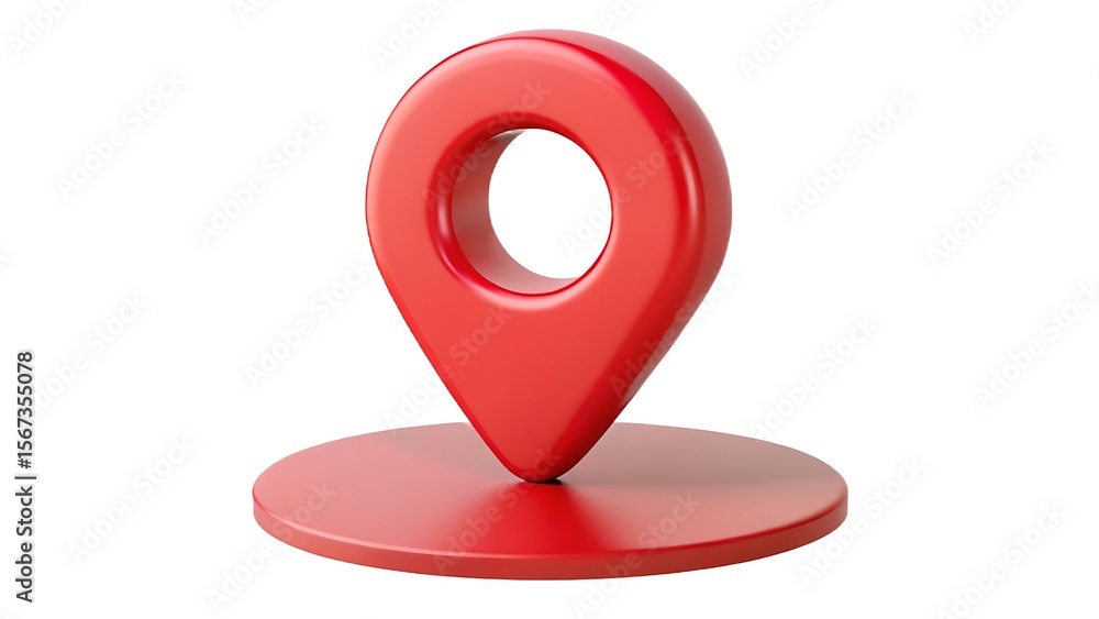 Fototapete 3d render of a vibrant red location pin icon set against a clean white background for web design and