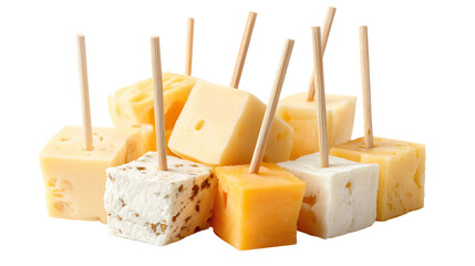 Cheese Cubes with Toothpicks – Neatly Cut Cheese Cubes on Transparent Background

