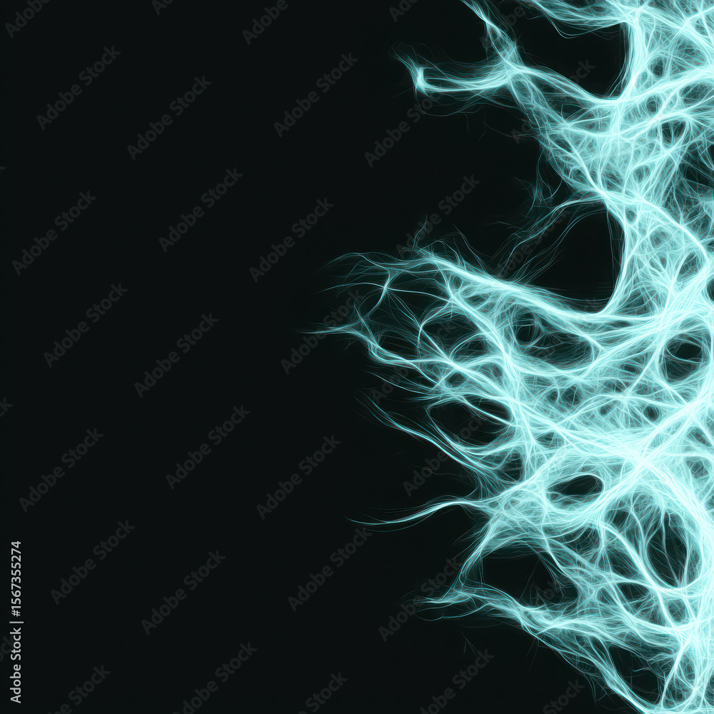 Poster abstract blue lines creating an intricate network design on a dark background, evoking a sense of di
