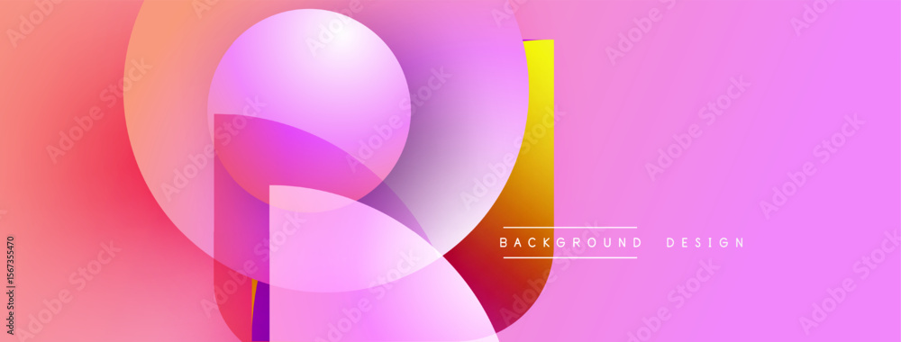 Poster Abstract shapes overlap, creating vibrant pink, purple hues. Modern design features smooth gradients, simple text elements.