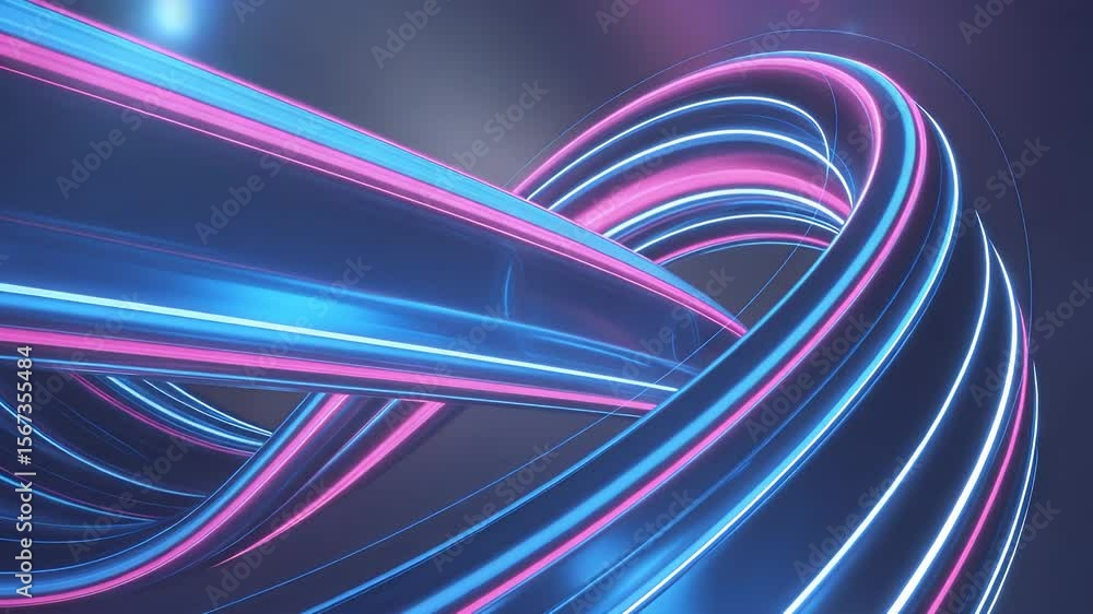 Poster neon loop abstraction: a vibrant and modern abstract design features twisting loops of neon light in