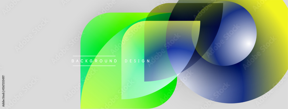 Poster Abstract colorful shapes overlap, creating dynamic visual effect. Gradient hues blend smoothly, forming modern design element.
