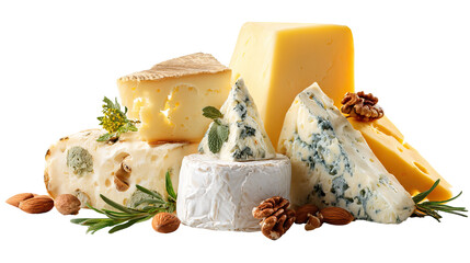 Cheese Platter Selection – Assortment of Various Cheeses on Transparent Background

