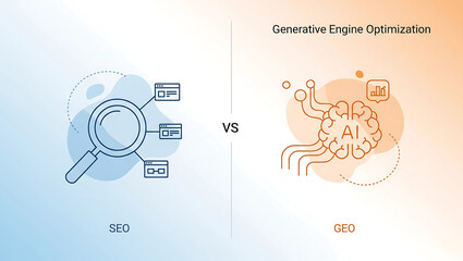 SEO vs GEO: Generative Engine Optimization Concept Illustration