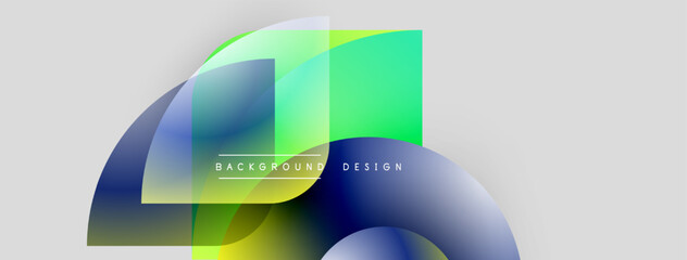 Abstract geometric shapes overlap, creating vibrant color gradients. Modern design elements suggest digital art, background texture.