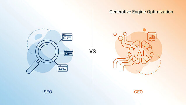 SEO vs GEO: Generative Engine Optimization Concept Illustration