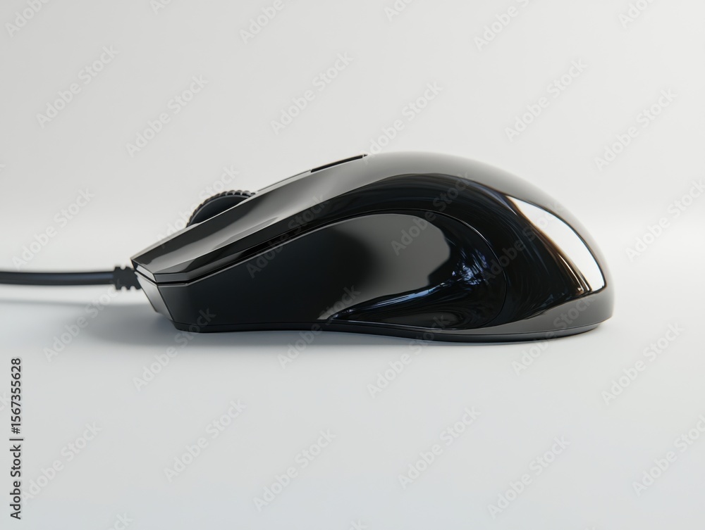 Poster black glossy computer mouse on white background mouse black glossy computer mouse shiny technology